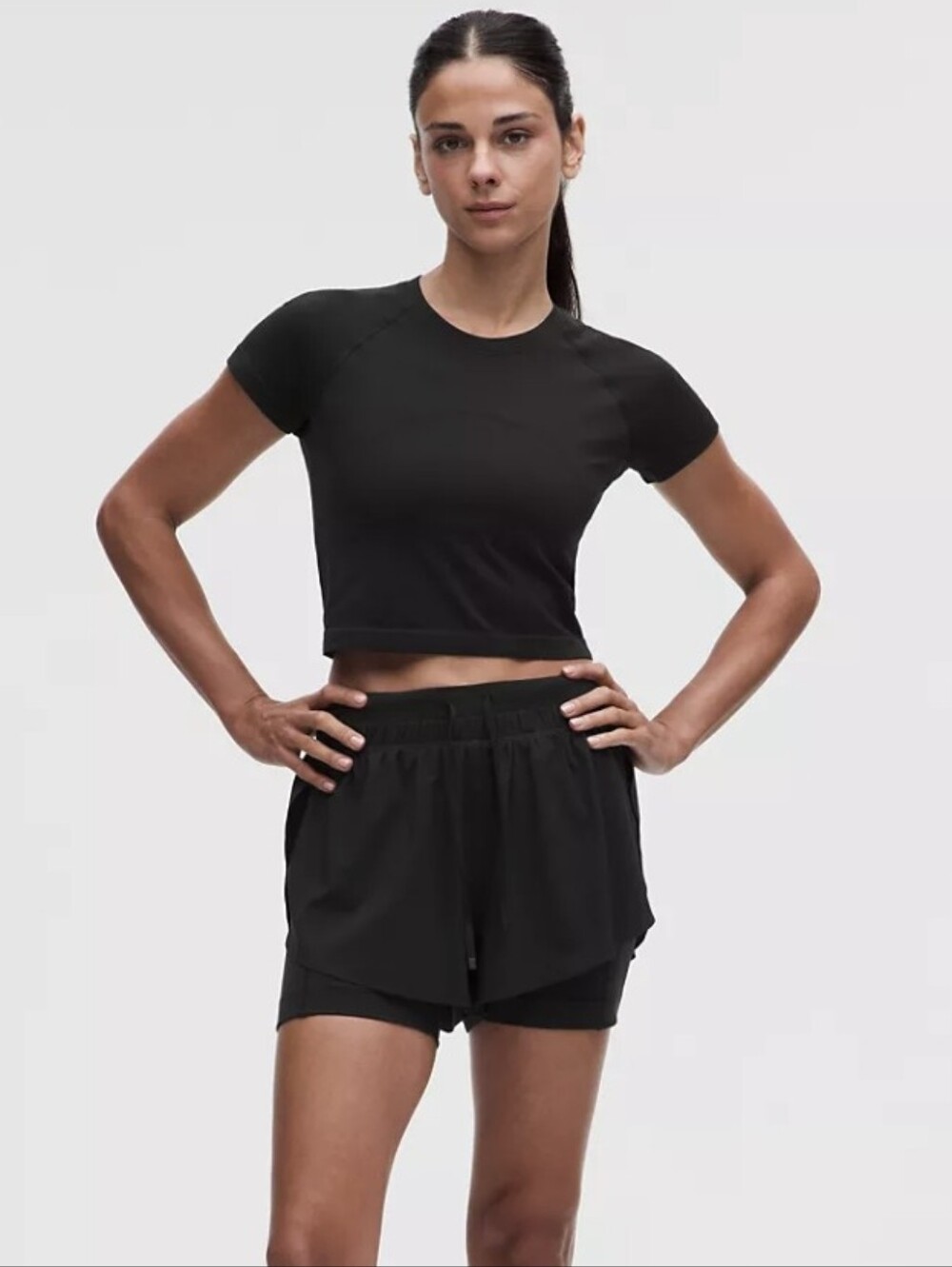 Lululemon Swifly Tech Cropped Black, Short Sleeve Crewneck Top - Women, Size 0